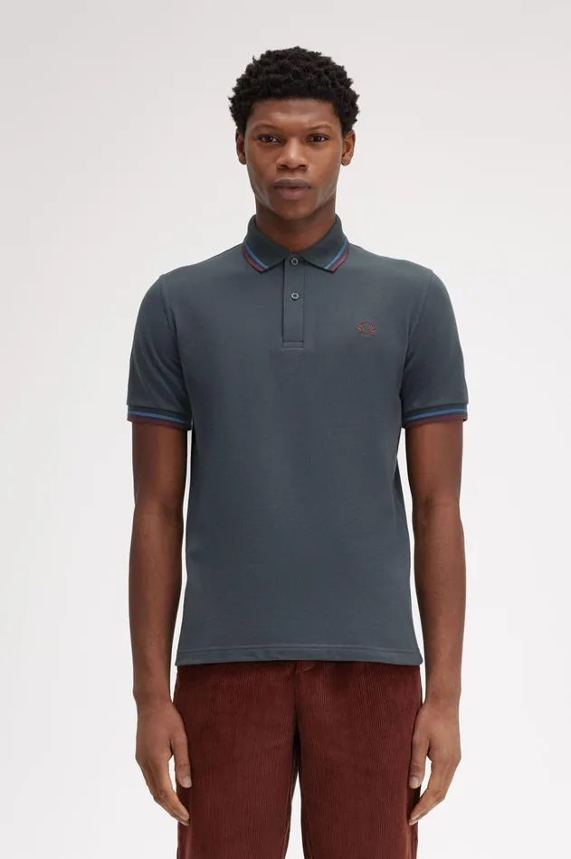 Men The Fred Perry Shirt Fred Perry M12 Night Greenmidnight Blueoxblood