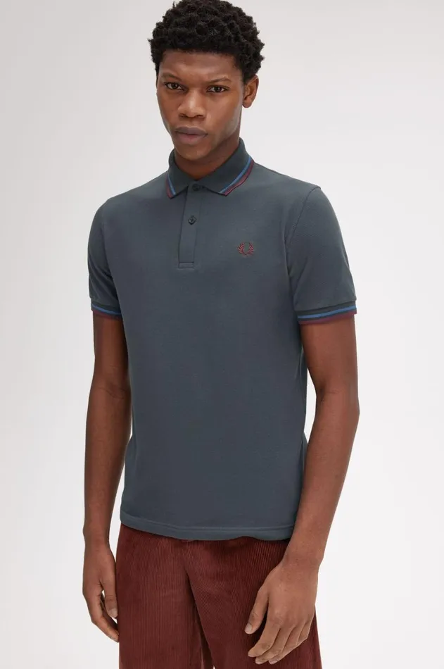 Men The Fred Perry Shirt Fred Perry M12 Night Greenmidnight Blueoxblood