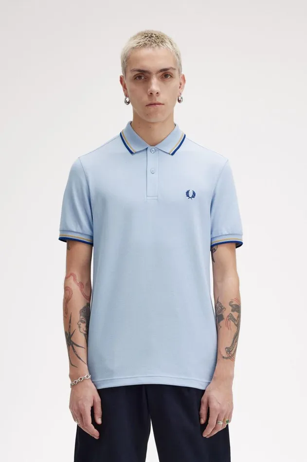 Men The Fred Perry Shirt Fred Perry M3600 Light Smokehoneycombshaded Cobalt