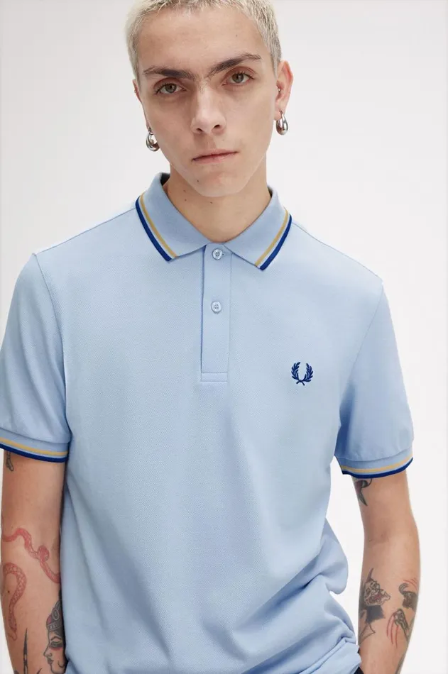 Men The Fred Perry Shirt Fred Perry M3600 Light Smokehoneycombshaded Cobalt