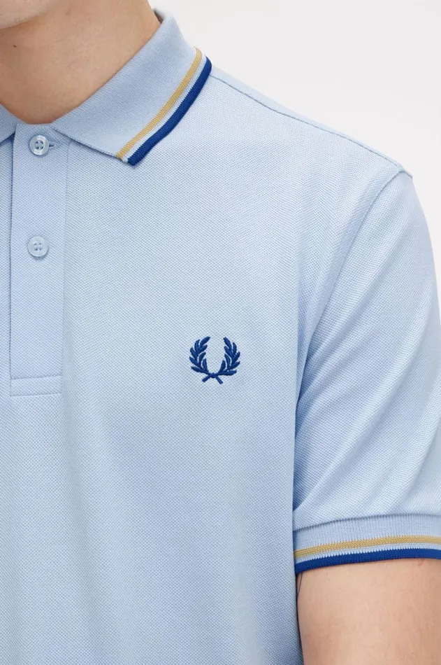 Men The Fred Perry Shirt Fred Perry M3600 Light Smokehoneycombshaded Cobalt