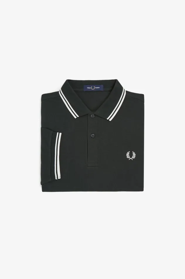 Men The Fred Perry Shirt Fred Perry M3600 Night Greensnow Whitesnow White