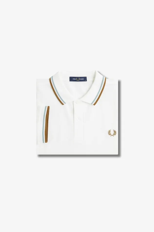 Men The Fred Perry Shirt Fred Perry M3600 Snow Whitesilver Bluedark Caramel