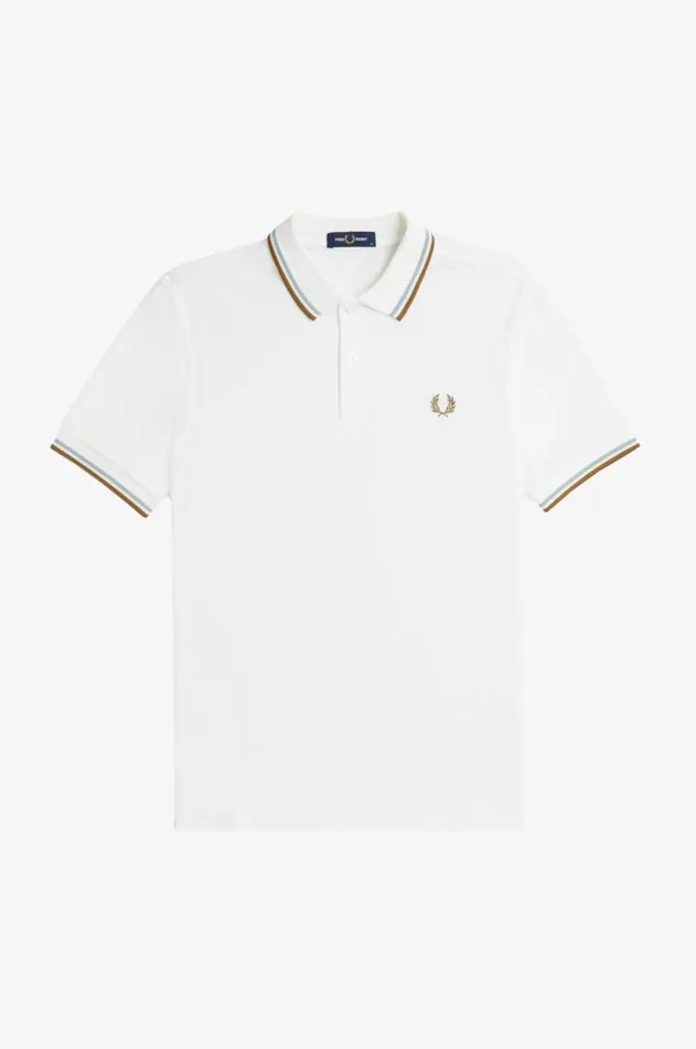 Men The Fred Perry Shirt Fred Perry M3600 Snow Whitesilver Bluedark Caramel