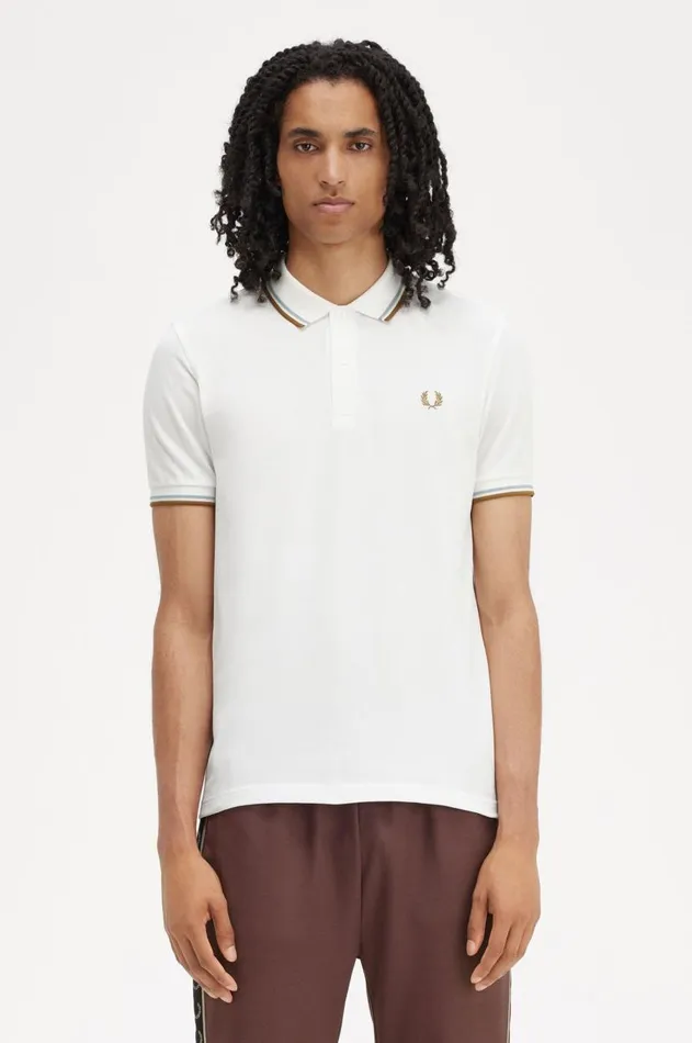 Men The Fred Perry Shirt Fred Perry M3600 Snow Whitesilver Bluedark Caramel