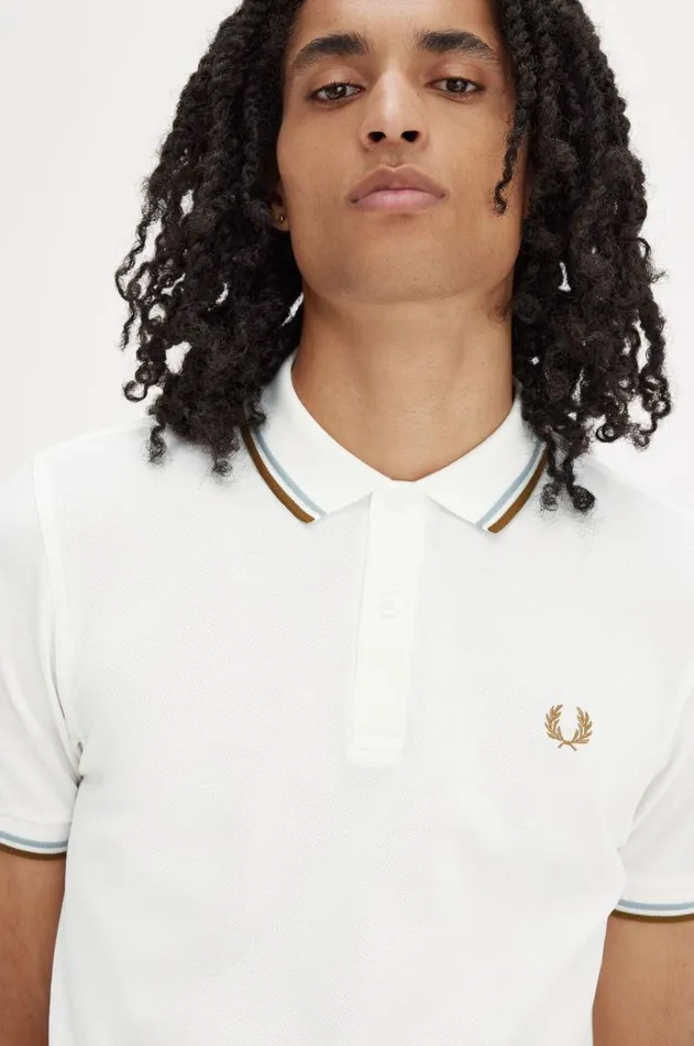 Men The Fred Perry Shirt Fred Perry M3600 Snow Whitesilver Bluedark Caramel