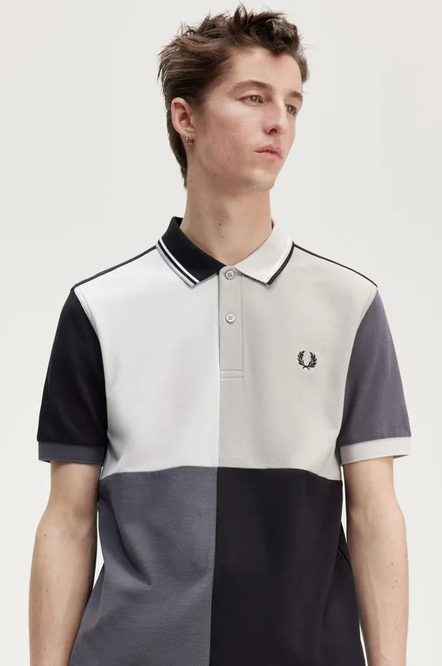 Men The Fred Perry Shirt Fred Perry Patchwork Fred Perry Shirt Black