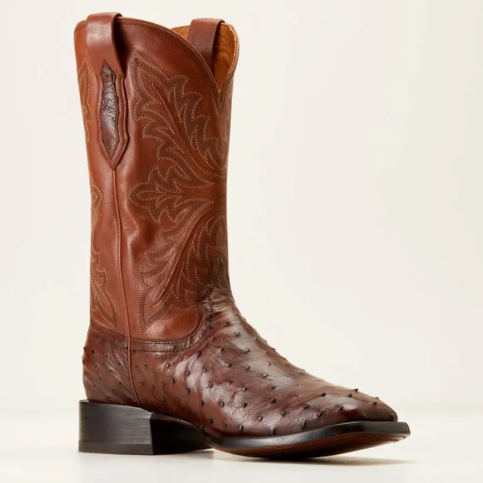 Men Western Boots Ariat Bench Made Bassett Western Boot Bourbon Full Quill Ostrich