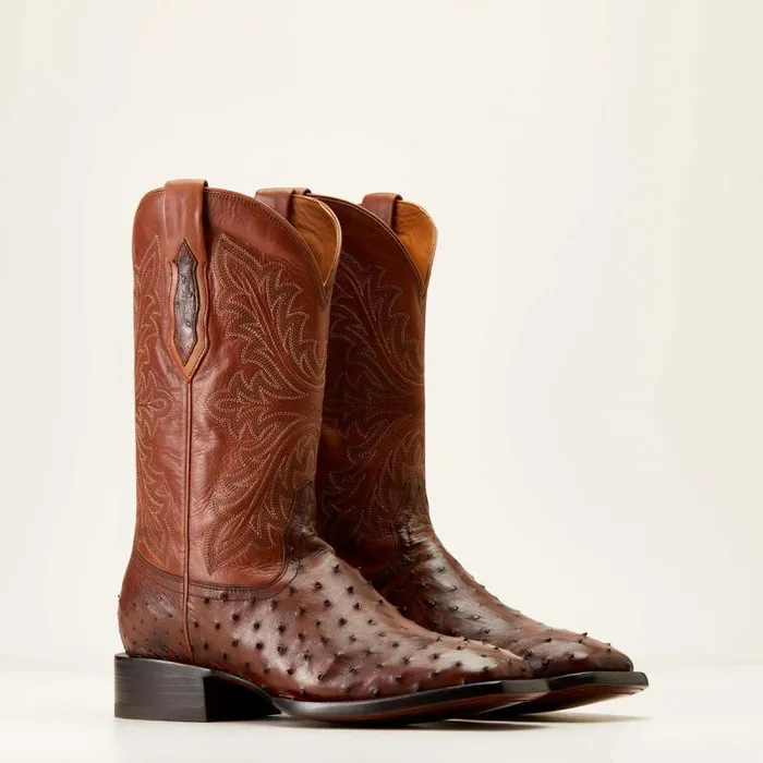Men Western Boots Ariat Bench Made Bassett Western Boot Bourbon Full Quill Ostrich