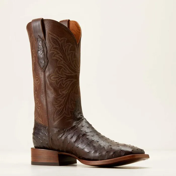 Men Western Boots Ariat Bench Made Bassett Western Boot Espresso Full Quill Ostrich