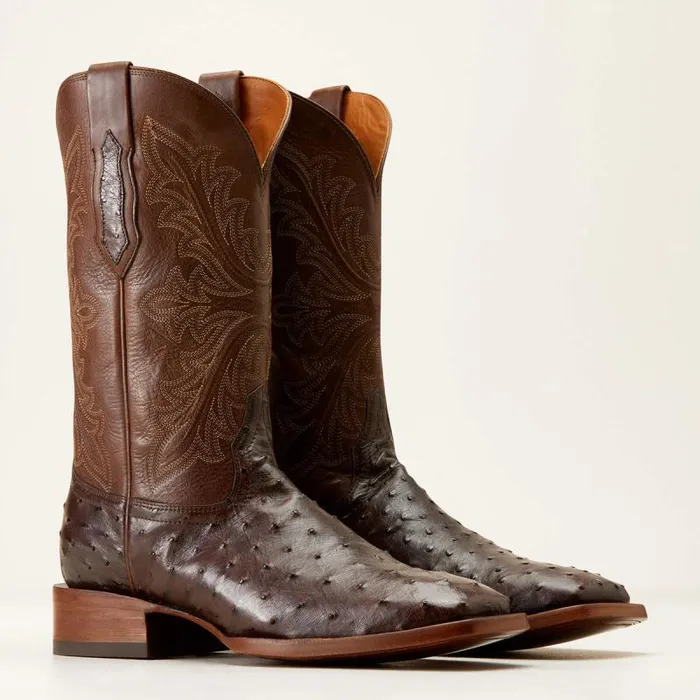 Men Western Boots Ariat Bench Made Bassett Western Boot Espresso Full Quill Ostrich