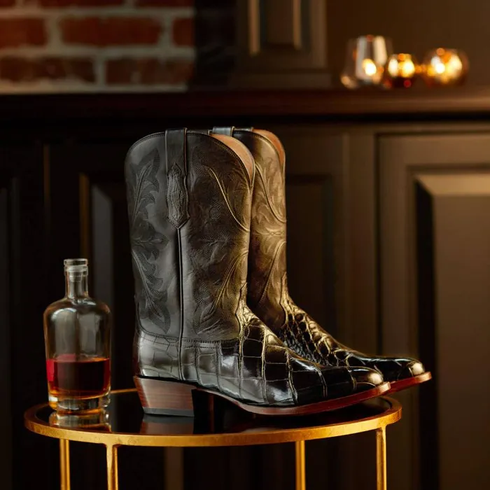 Men Western Boots Ariat Bench Made James Western Boot Black American Alligator Men Western Boots Ariat Bench Made James Western Boot Black American Alligator