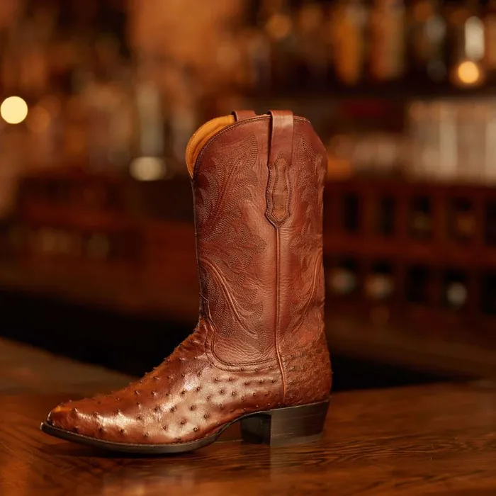 Men Western Boots Ariat Bench Made James Western Boot Bourbon Full Quill Ostrich