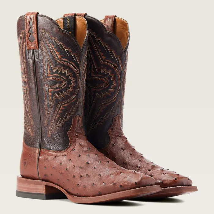 Men Western Boots Ariat Broncy Western Boot Cinnamon Full Quill Ostrich