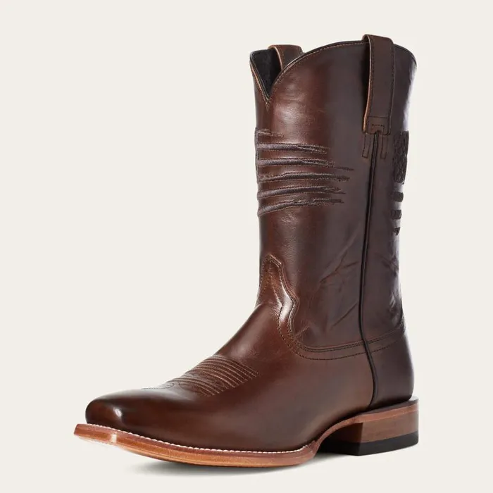 Men Western Boots Ariat Circuit Patriot Square Toe Western Boot Bar Top Brown