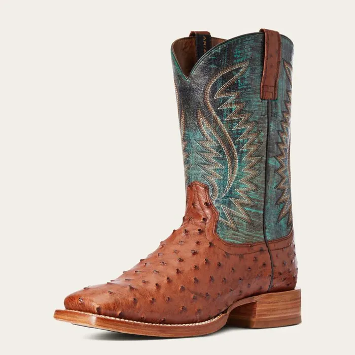 Men Western Boots Ariat Gallup Western Boot Brandy Full Quill Ostrich