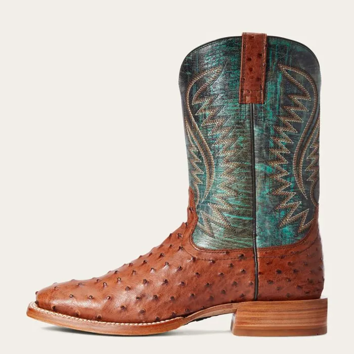 Men Western Boots Ariat Gallup Western Boot Brandy Full Quill Ostrich