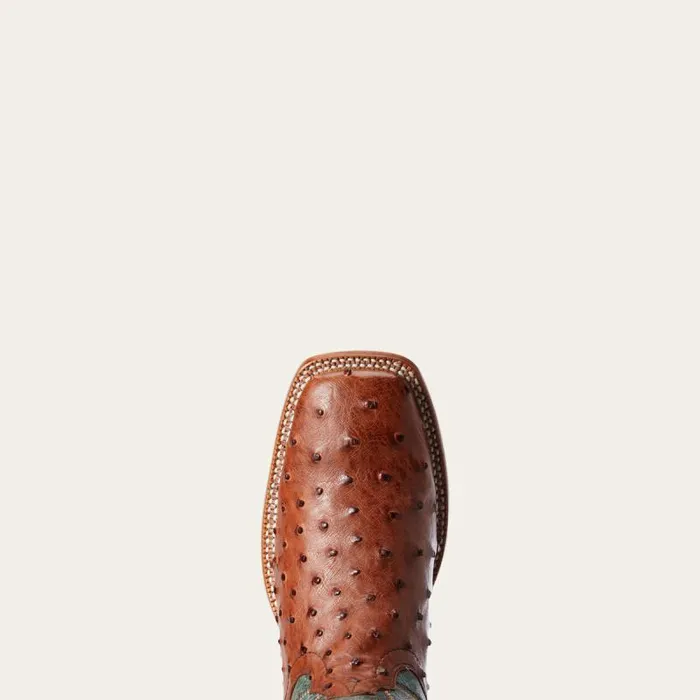 Men Western Boots Ariat Gallup Western Boot Brandy Full Quill Ostrich