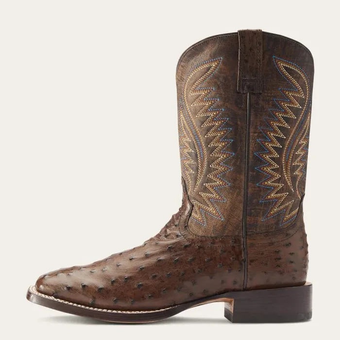 Men Western Boots Ariat Gallup Western Boot Mocha Full Quill Ostrich