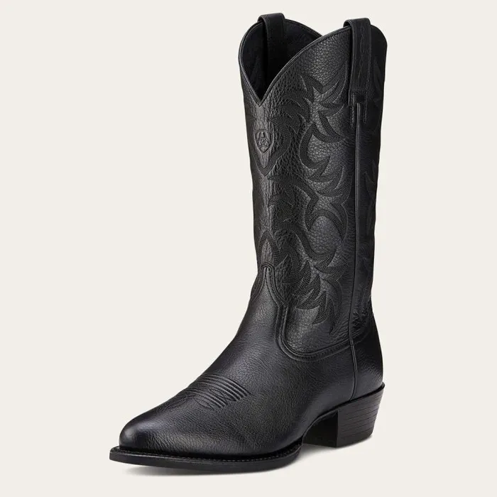 Men Western Boots Ariat Heritage R Toe Western Boot Black Deertan