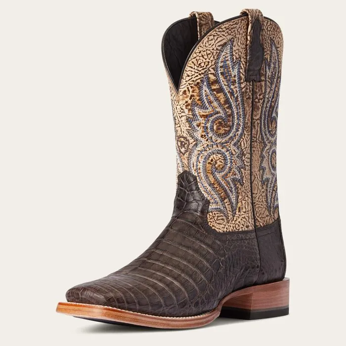 Men Western Boots Ariat Relentless Denton Western Boot Chocolate Caiman Belly