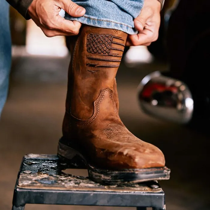 Men Western Boots Ariat WorkHog XT Patriot Waterproof Carbon Toe Work Boot Distressed Brown Men Western Boots Ariat WorkHog XT Patriot Waterproof Carbon Toe Work Boot Distressed Brown