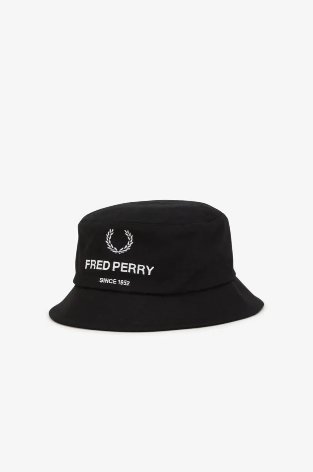 MenWomen Other Accessories Fred Perry Cotton Canvas Branded Bucket Hat Black