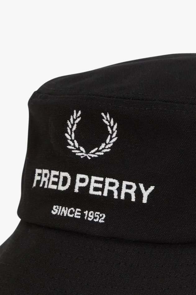 MenWomen Other Accessories Fred Perry Cotton Canvas Branded Bucket Hat Black
