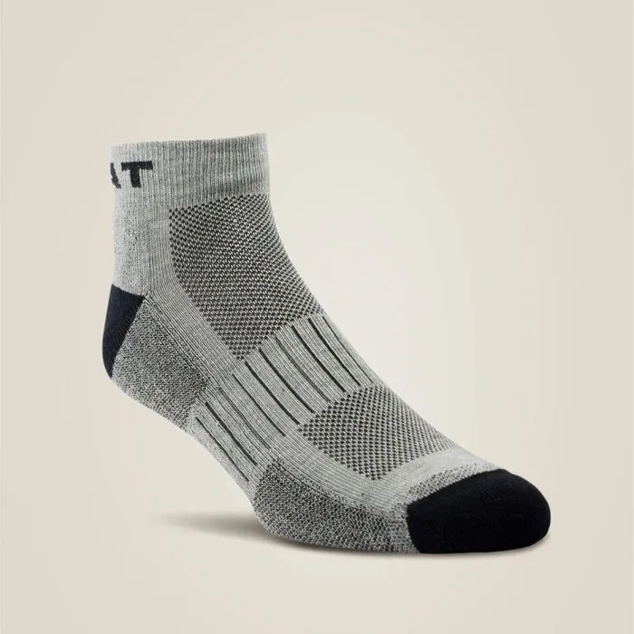 MenWomen Socks Ariat High Performance Quarter Crew Tek Work Sock 3 Pair Pack Grey