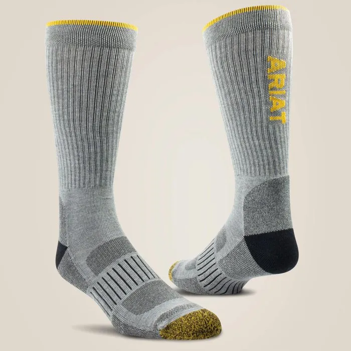 MenWomen Socks Ariat High Performance Tek Work Sock 2 Pair Pack Grey