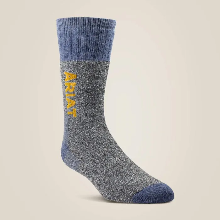 MenWomen Socks Ariat Marl Thermal Wool Blend Work Sock 2 Pair Pack Denim