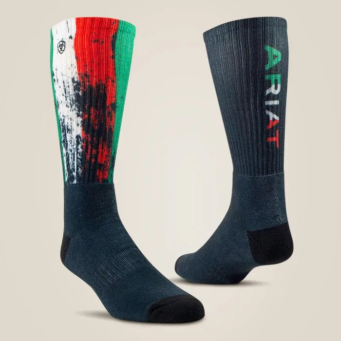 MenWomen Socks Ariat Mexico Graphic Crew Work Sock 2 Pair Multi Black