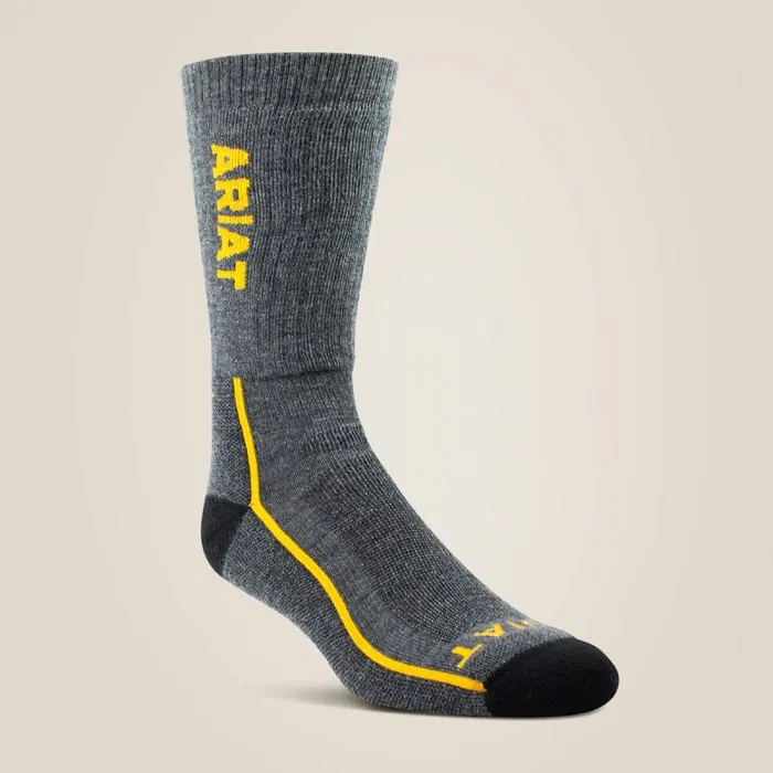 MenWomen Socks Ariat Midweight Merino Wool Performance Work Sock Grey