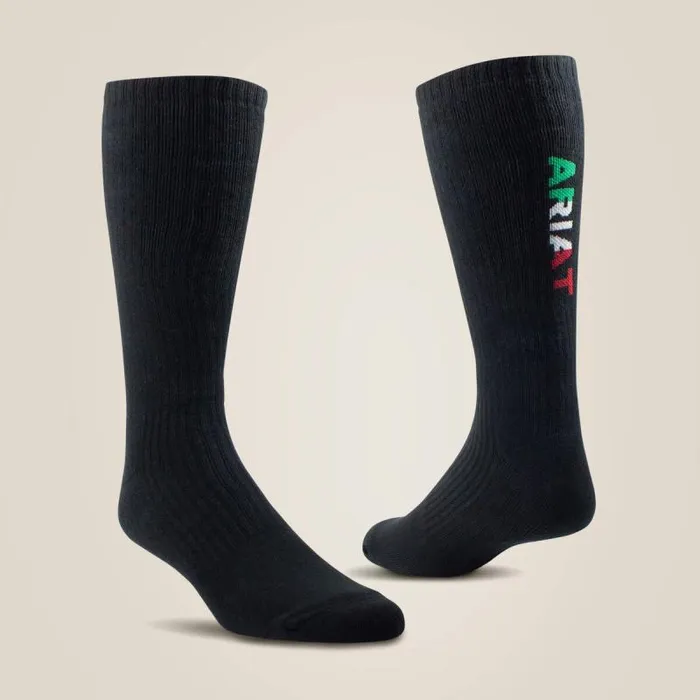 MenWomen Socks Ariat Premium Ringspun Cotton Mid Calf Mexico Work Sock 3 Pair Pack Black MenWomen Socks Ariat Premium Ringspun Cotton Mid Calf Mexico Work Sock 3 Pair Pack Black