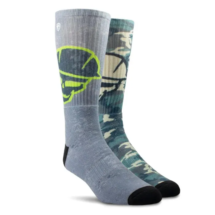 MenWomen Socks Ariat Roughneck Graphic Crew Work Sock 2 Pair Multi Color Pack