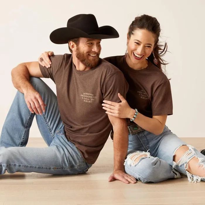 MenWomen TShirts and Polos Ariat Sendero Mucho Western TShirt Brown Heather