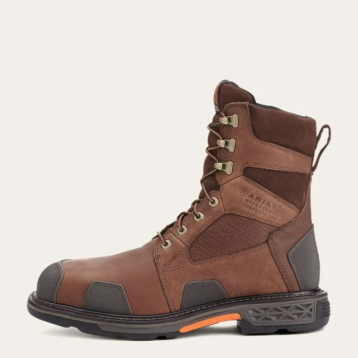 Men Work Boots Ariat OverDrive 8034 Wide Square Toe Waterproof Composite Toe Work Boot Chestnut Brown