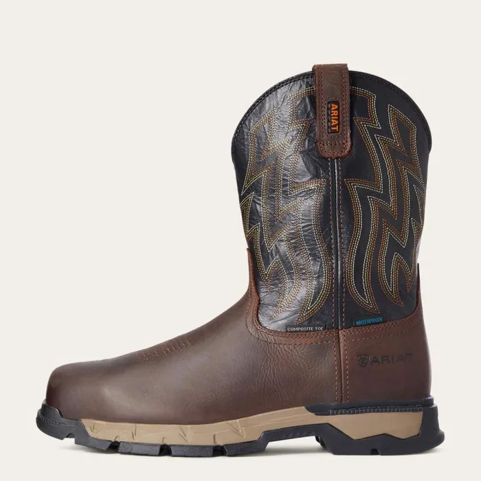 Men Work Boots Ariat Rebar Flex Western Waterproof Composite Toe Work Boot Dark Brown
