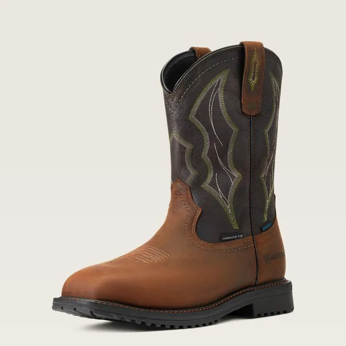 Men Work Boots Ariat RigTek Wide Square Toe Waterproof Composite Toe Work Boot Distressed Brown