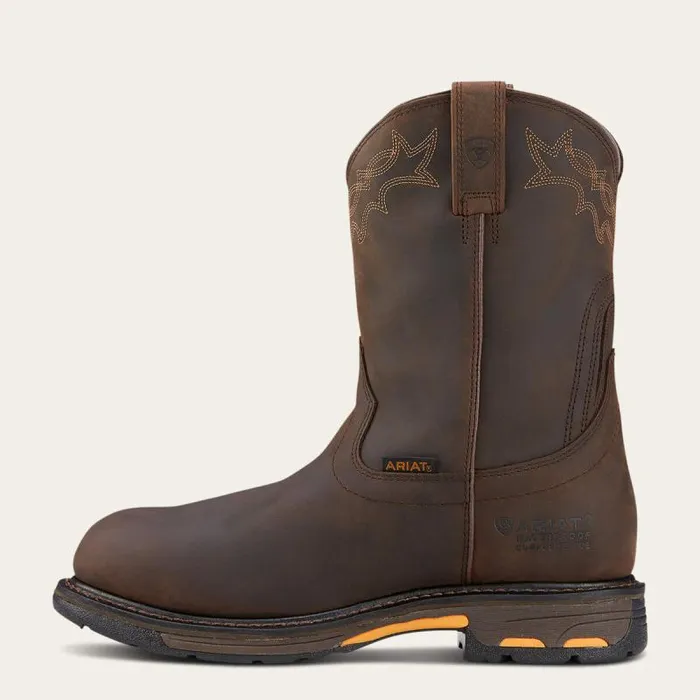 Men Work Boots Ariat WorkHog Waterproof Composite Toe Work Boot Oily Distressed Brown