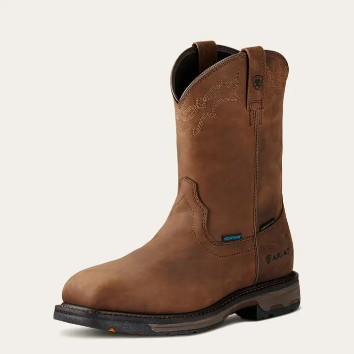 Men Work Boots Ariat WorkHog Wellington Waterproof Composite Toe Work Boot Oily Distressed Brown