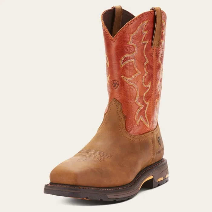 Men Work Boots Ariat WorkHog Wide Square Toe Steel Toe Work Boot Dark Earth
