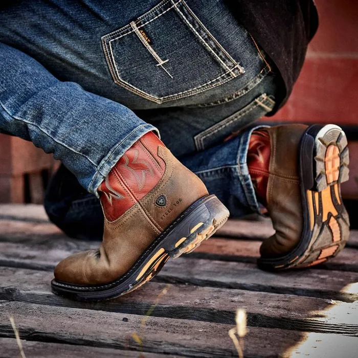 Men Work Boots Ariat WorkHog Wide Square Toe Steel Toe Work Boot Dark Earth Men Work Boots Ariat WorkHog Wide Square Toe Steel Toe Work Boot Dark Earth