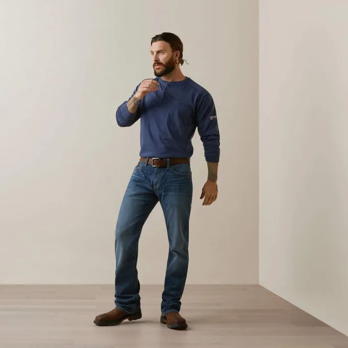 Men Workwear Ariat FR Air Refinery Row Graphic Henley Top Navy Heather Men Workwear Ariat FR Air Refinery Row Graphic Henley Top Navy Heather