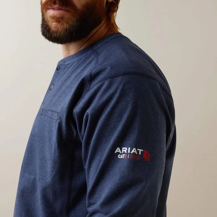 Men Workwear Ariat FR Air Refinery Row Graphic Henley Top Navy Heather Men Workwear Ariat FR Air Refinery Row Graphic Henley Top Navy Heather