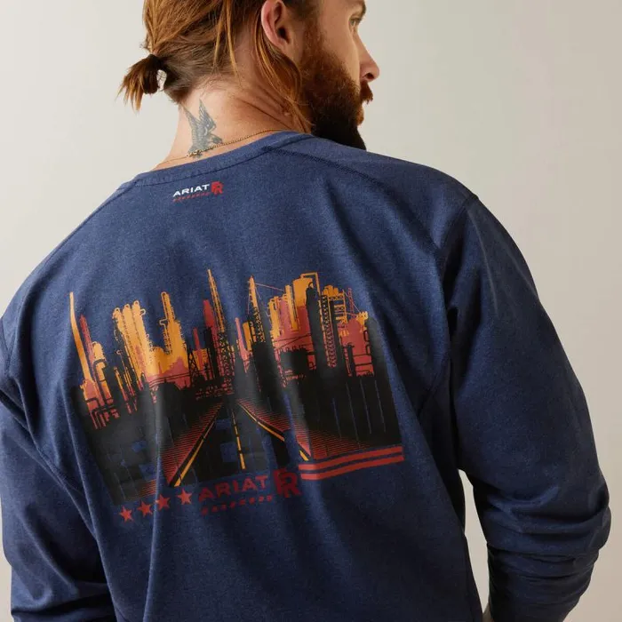 Men Workwear Ariat FR Air Refinery Row Graphic Henley Top Navy Heather Men Workwear Ariat FR Air Refinery Row Graphic Henley Top Navy Heather
