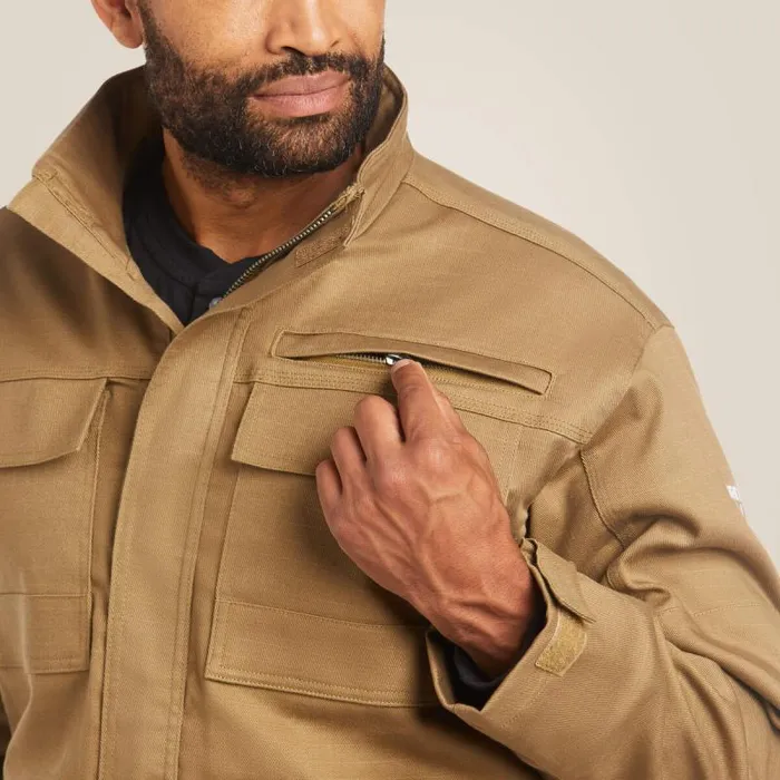 Men Workwear Ariat FR Canvas Stretch Jacket Field Khaki Men Workwear Ariat FR Canvas Stretch Jacket Field Khaki