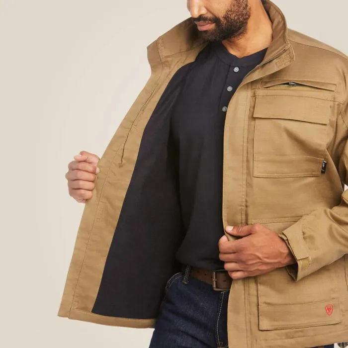 Men Workwear Ariat FR Canvas Stretch Jacket Field Khaki Men Workwear Ariat FR Canvas Stretch Jacket Field Khaki