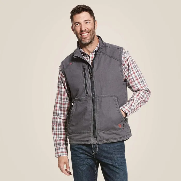 Men Workwear Ariat FR DuraLight Stretch Canvas Vest Iron Gray