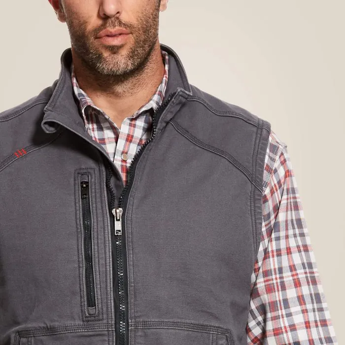 Men Workwear Ariat FR DuraLight Stretch Canvas Vest Iron Gray